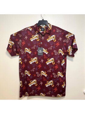 NEW Raised By Coyotes AOP Graphic Polo Shirt Death Valley Men's XL Brown